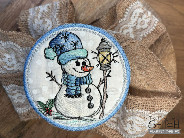 Snowman with Lantern Coaster - Embroidery Designs
