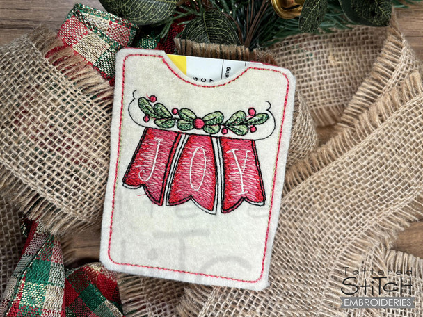 Joy -  Holiday Gift Card Holder - Fits a 4x4" Hoop - Instant Downloadable Machine Embroidery - Light Fill Stitch