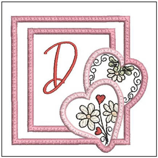 Daisy Hearts ABCs Coaster - D - Fits a 4x4" Hoop, Machine Embroidery Pattern,