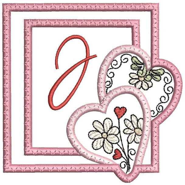 Daisy Hearts ABCs Coaster - J - Fits a 4x4" Hoop, Machine Embroidery Pattern,