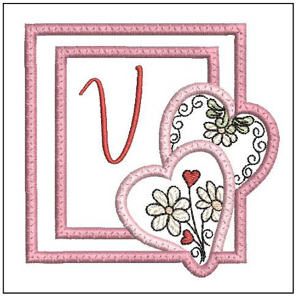 Daisy Hearts ABCs Coaster - V - Fits a 4x4" Hoop, Machine Embroidery Pattern,
