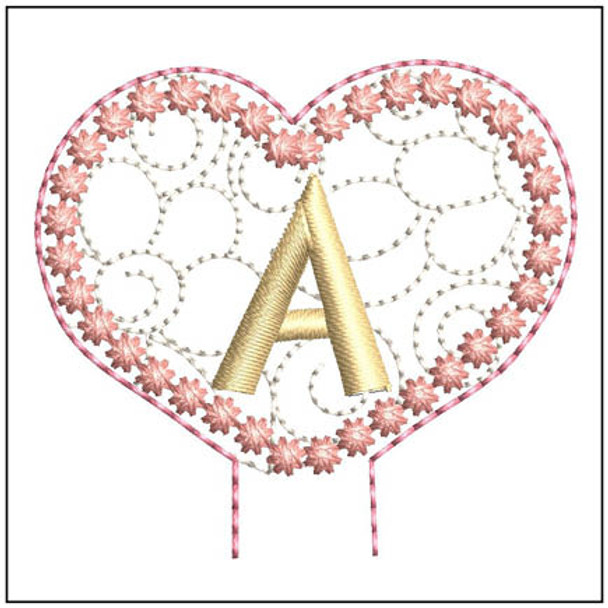 Floral Heart Pencil Topper ABCs - A - Embroidery Designs & Patterns