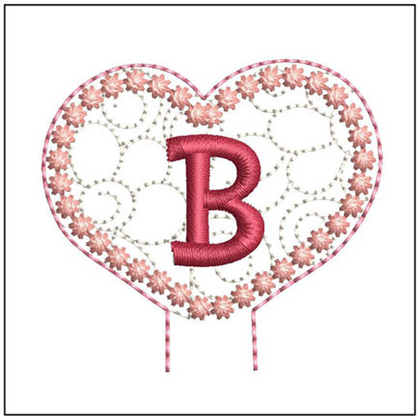 Floral Heart Pencil Topper ABCs - B - Embroidery Designs & Patterns
