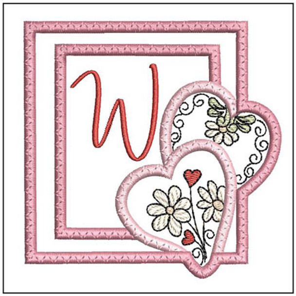 Daisy Hearts ABCs Coaster - W - Fits a 4x4" Hoop, Machine Embroidery Pattern,
