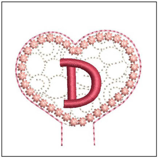 Floral Heart Pencil Topper ABCs - D - Embroidery Designs & Patterns