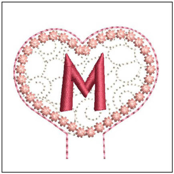 Floral Heart Pencil Topper ABCs - M - Embroidery Designs & Patterns