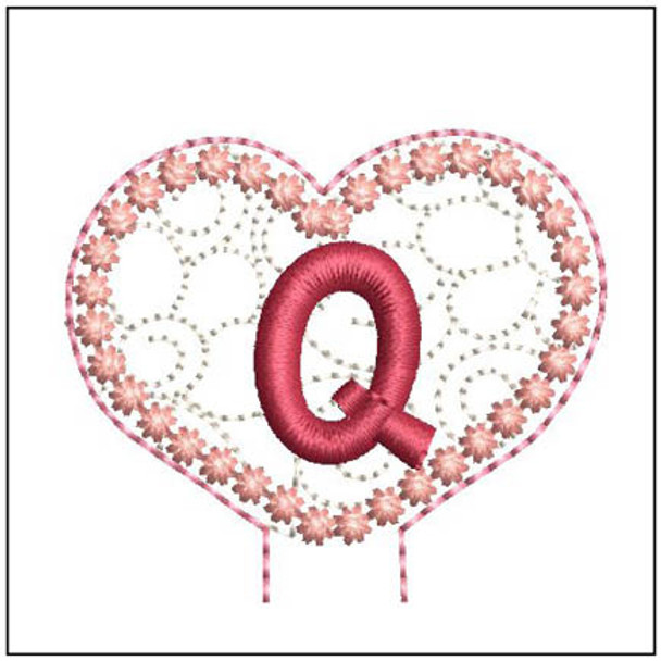 Floral Heart Pencil Topper ABCs - Q - Embroidery Designs & Patterns