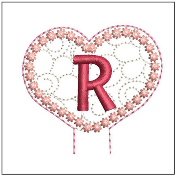Floral Heart Pencil Topper ABCs - R - Embroidery Designs & Patterns