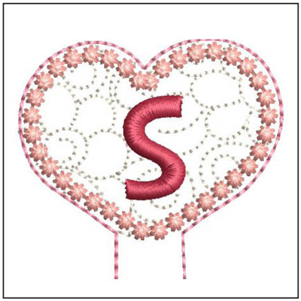 Floral Heart Pencil Topper ABCs - S - Embroidery Designs & Patterns