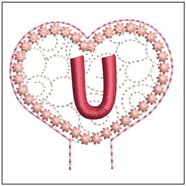 Floral Heart Pencil Topper ABCs -U - Embroidery Designs & Patterns