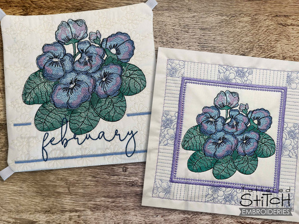Violets Quilt Block & Pillow Cover Set- Embroidery Designs & Patterns