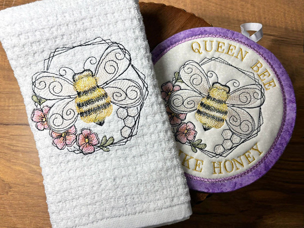 Honeycomb Bee Hot Pad Set - Embroidery Designs