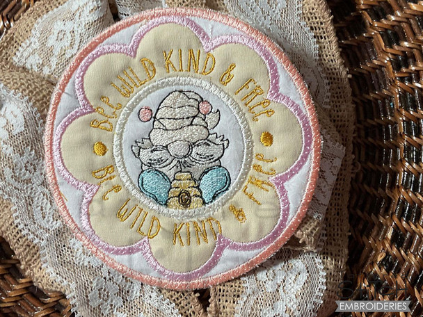 Bee Wild, Kind & Free Gnome Coaster - Embroidery Designs