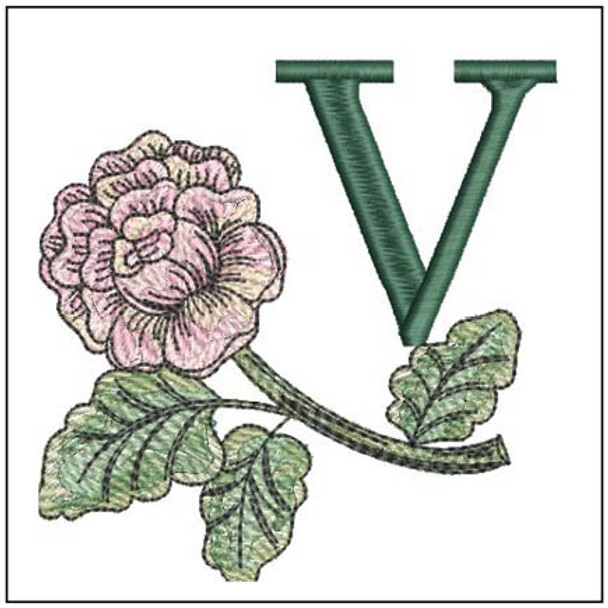 Pink Rose ABCs - V - Embroidery Designs & Patterns