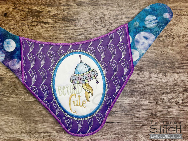 UFO Bandanna Bib - Uses a  5x7 and 8x12" Hoop - Instant Downloadable Machine Embroidery