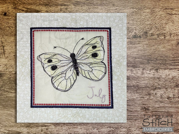 July Butterfly of the Month - White Cabbage  Quilt Block - Embroidery Designs & Patterns
