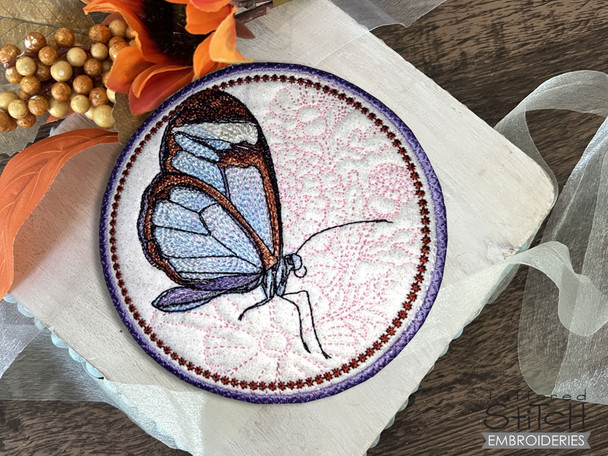 October Butterfly  Glasswing Coaster - Embroidery Designs & Patterns
