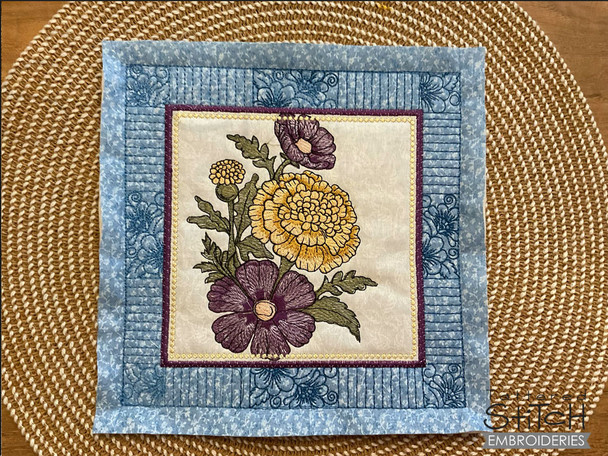 October Cosmos & Marigold - Quilt Block- Embroidery Designs
