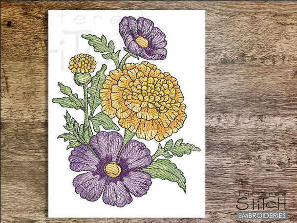 Cosmos & Marigolds  - Embroidery Designs