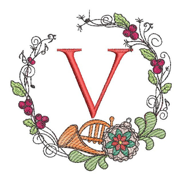 French Horn Wreath V Font - Embroidery Designs