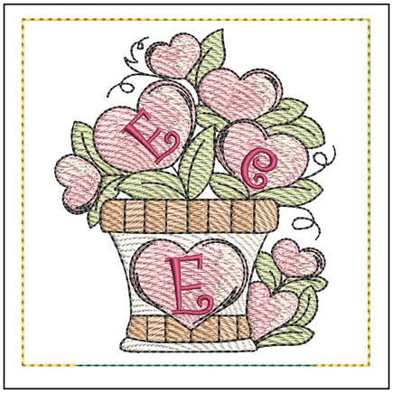 Potted Hearts ABCs Sachet - E - Fits a 4x4" Hoop - Instant Downloadable Machine Embroidery - Light Fill Stitch