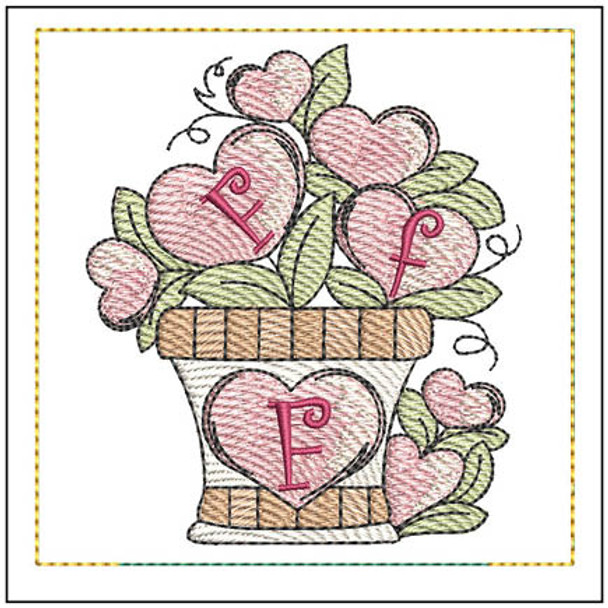 Potted Hearts ABCs Sachet - F - Fits a 4x4" Hoop - Instant Downloadable Machine Embroidery - Light Fill Stitch
