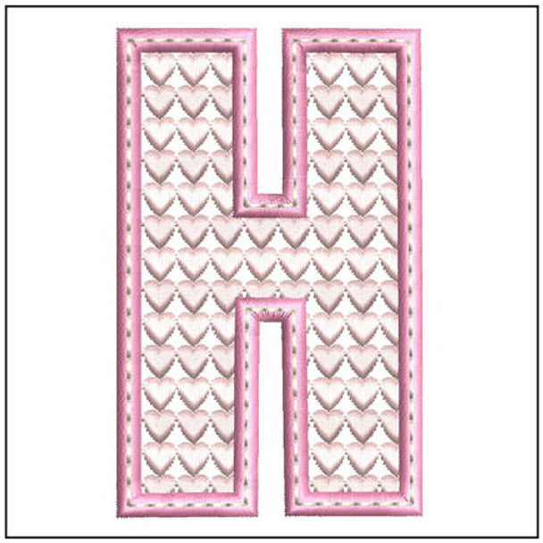 Hearts ABCs - H- Fits a 4x4" Hoop - Instant Downloadable Machine Embroidery - Light Fill Stitch