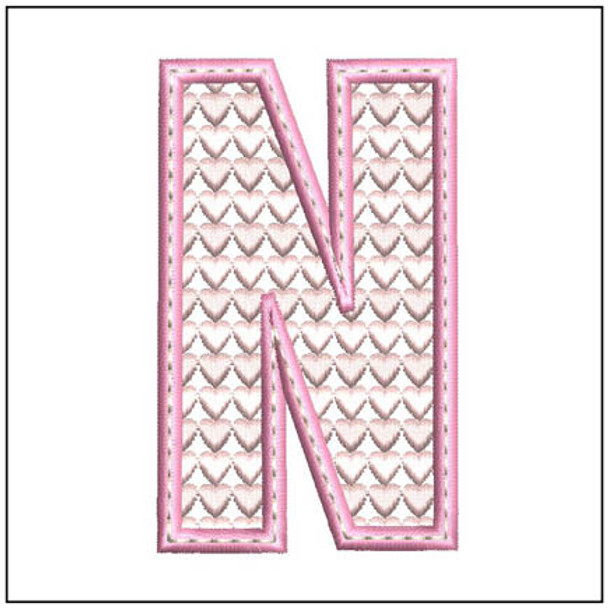 Hearts ABCs - N - Fits a 4x4" Hoop - Instant Downloadable Machine Embroidery - Light Fill Stitch