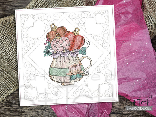 Valentine Teacups Quilt Block 6 - Embroidery Designs & Patterns