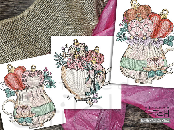 Hearts Teacups Bundle 2 - Instant Downloadable Machine Embroidery - Light Fill Stitch Hearts Teacups Bundle 2 - Instant Downloadable Machine Embroidery - Light Fill Stitch