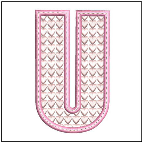 Hearts ABCs - U - Fits a 4x4" Hoop - Instant Downloadable Machine Embroidery - Light Fill Stitch