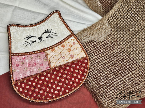 Scrappy Cat Coaster  Embroidery Designs
