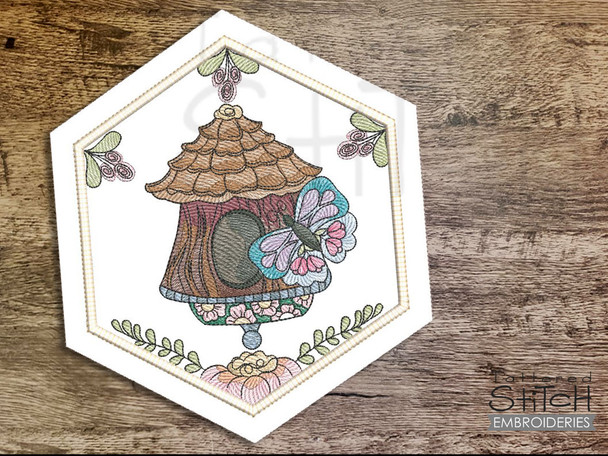 Honeycomb Birdhouse Block - Embroidery Designs