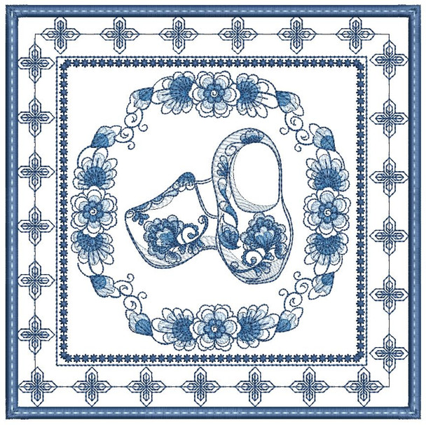 Delft Blue Clogs Quilt Block - Embroidery Designs