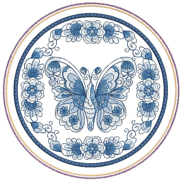 Delft Blue Hot Pad Butterfly - Embroidery Designs