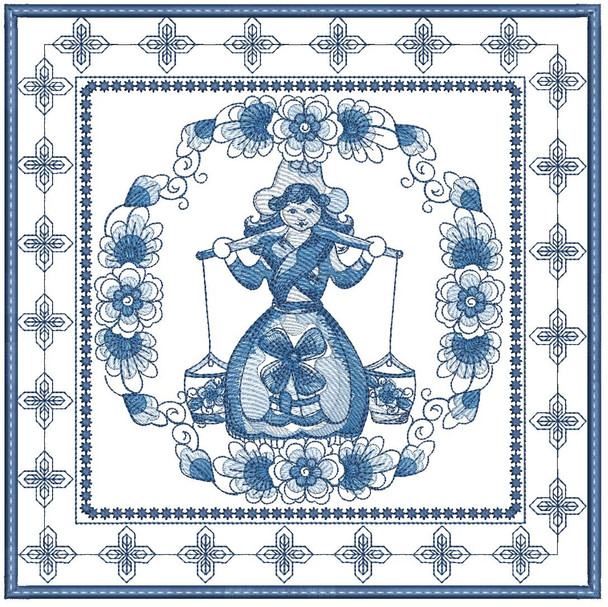 Delft Blue Milk Maid  Quilt Block - Embroidery Designs