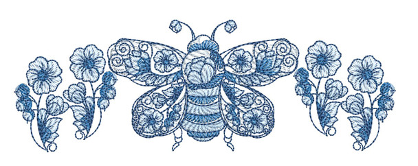 Delft Blue Bee Border - Embroidery Designs