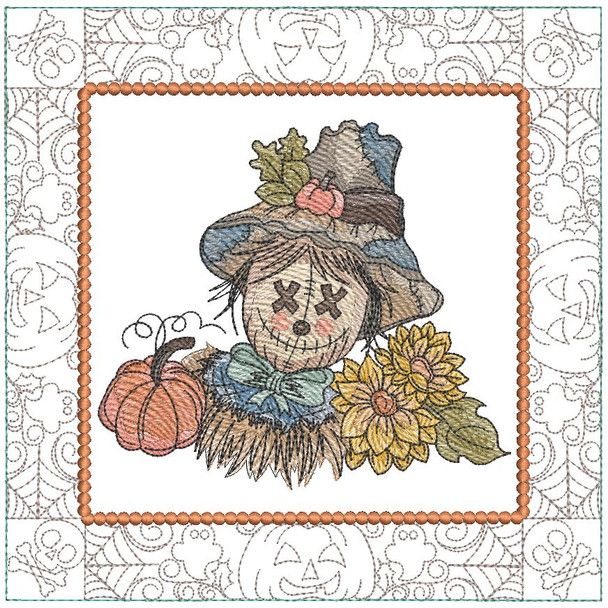 Scarecrow 2 Quilt Block -  Fits a  5x5", 6x6", 7x7", 8x8" & 10x10"  Hoop - Machine Embroidery Designs