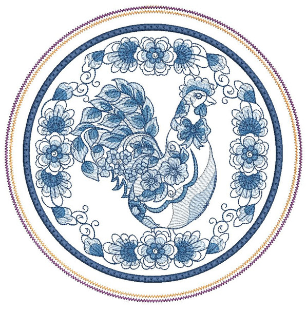 Delft Blue Hot Pad Rooster - Embroidery Designs