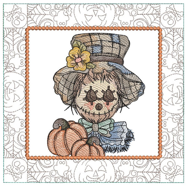 Scarecrow 4 Quilt Block -  Fits a  5x5", 6x6", 7x7", 8x8" & 10x10"  Hoop - Machine Embroidery Designs