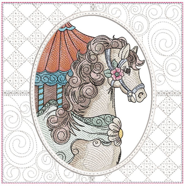 Carnival - Carousel Horse - Quilt Block -  Fits a  6x6", 7x7", 8x8" & 10x10"  Hoop - Machine Embroidery Designs