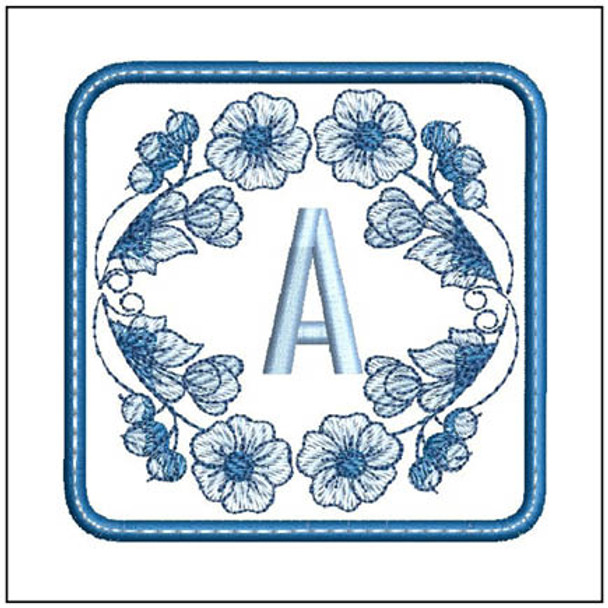 Delft Blue ABCs Coaster - A  Embroidery Designs