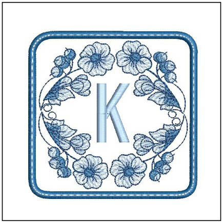 Delft Blue ABCs Coaster - K Embroidery Designs