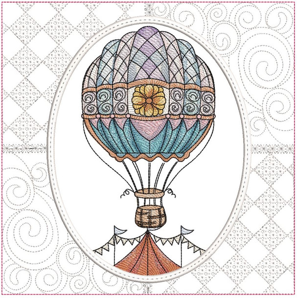  Carnival - Hot Air Balloon - Quilt Block -  Fits a  6x6", 7x7", 8x8" & 10x10"  Hoop - Machine Embroidery Designs