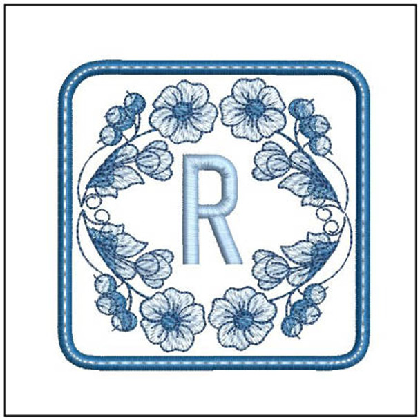 Delft Blue ABCs Coaster - R  Embroidery Designs Delft Blue ABCs Coaster - R  Embroidery Designs