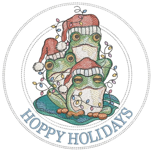 Holiday Frogs Label - Embroidery Designs