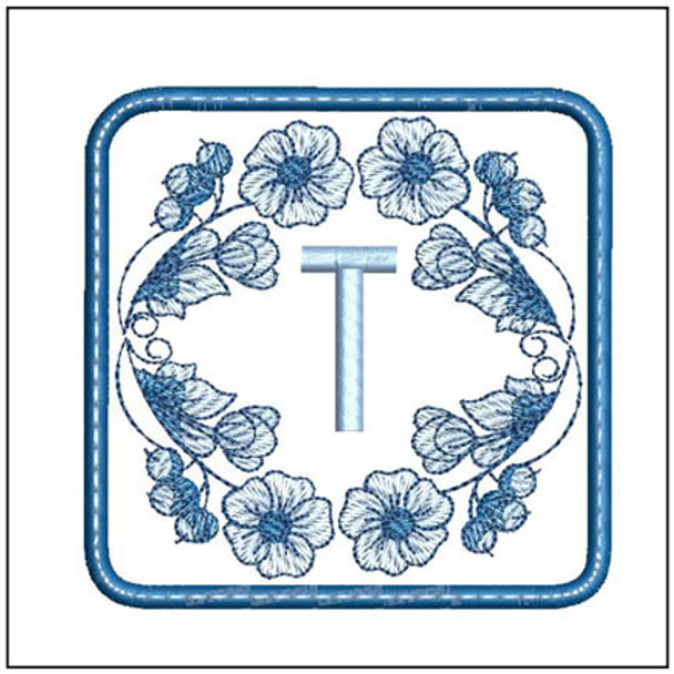 Delft Blue ABCs Coaster - T Embroidery Designs Delft Blue ABCs Coaster - T Embroidery Designs