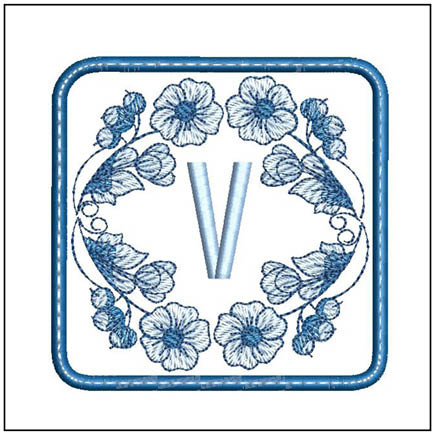 Delft Blue ABCs Coaster - V Embroidery Designs
