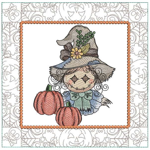 Scarecrow 8 Quilt Block -  Fits a  5x5", 6x6", 7x7", 8x8" & 10x10"  Hoop - Machine Embroidery Designs