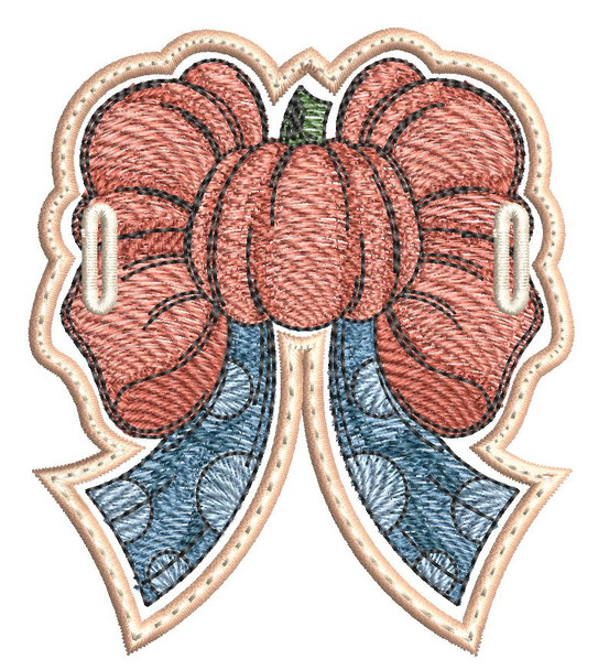 Pumpkin Bow Hair Bun Bling - Embroidery Designs